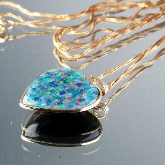 Massive 14k Gold Opal Triplet Onyx Heart Valentine Necklace - Picture 15 of 15